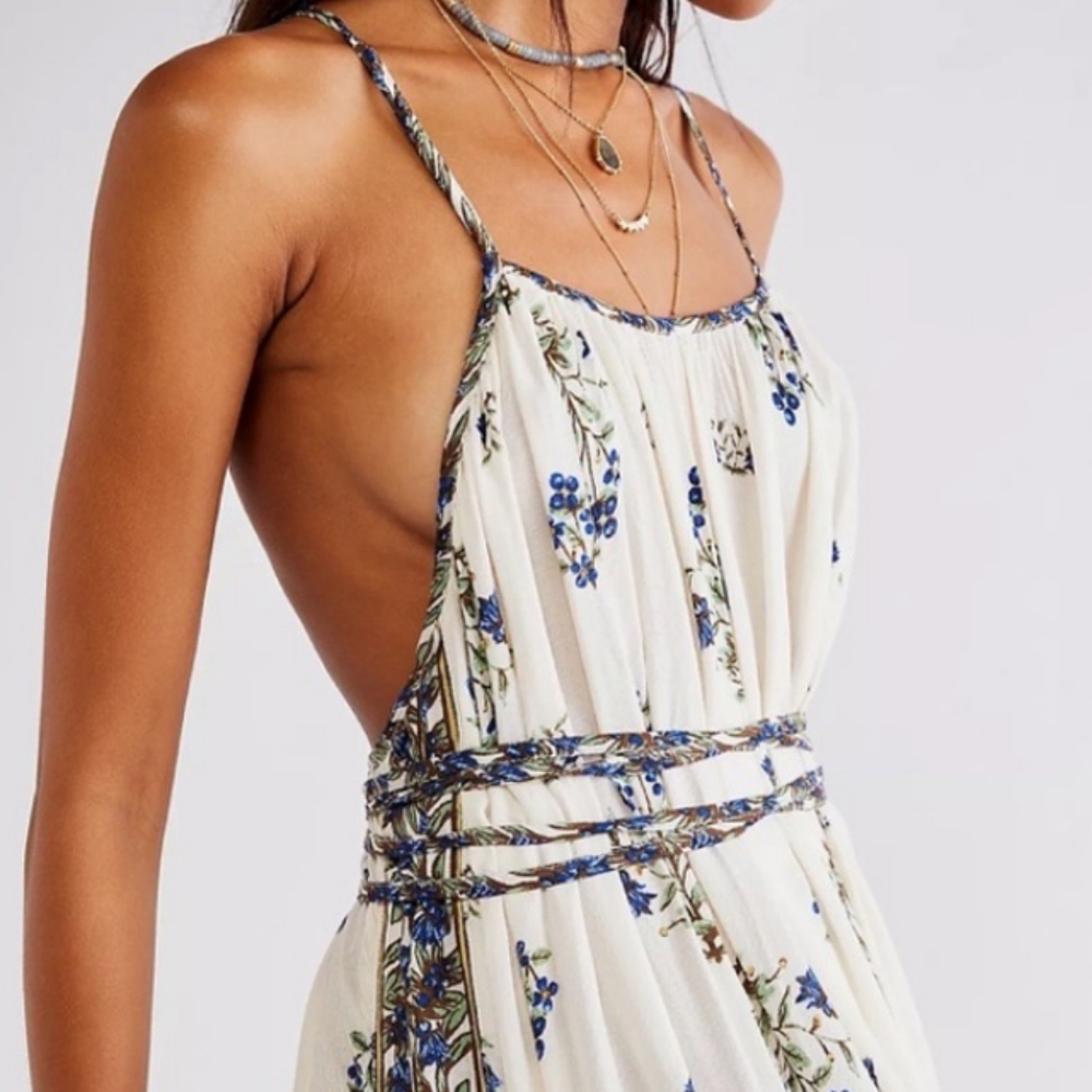 Free People Art Nouveau Maxi Dress Strappy Floral Print Asymmetrical Hem Sm NWT - Picture 13 of 15